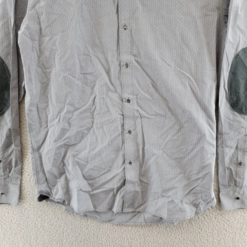 7 Diamonds Button Up Shirt Men's L Gray with Elbow Pads Collared Long Sleeves - Picture 3 of 15